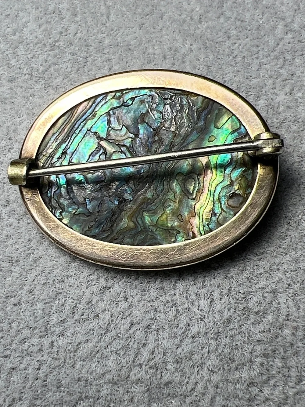 10K Solid Gold Cameo Abalone & Mother of Pearl Brooch